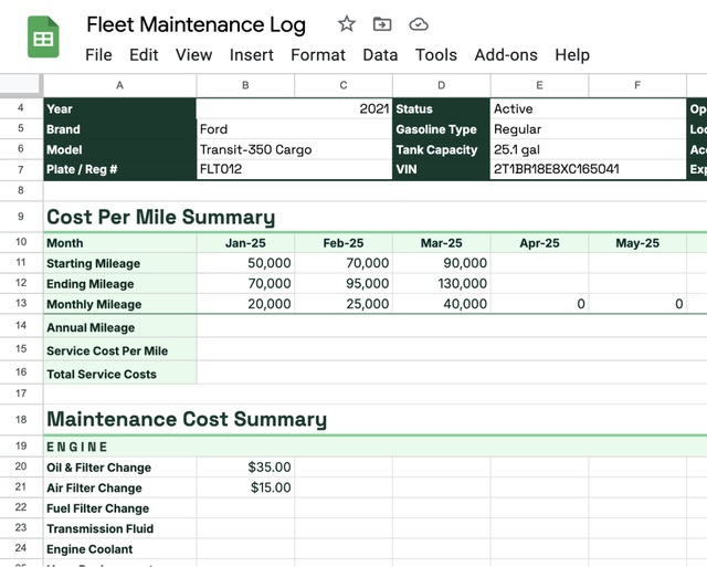 Set up a fleet vehicle maintenance app that actually captures service history
